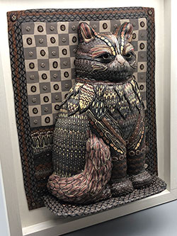 Brown Patterned Kitty One of a Kind Polymer Clay Sculptural Wall Art